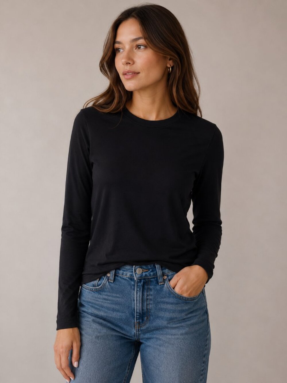 Madewell Black Compact 1X1 Long Sleeve Crewneck Tee XS NWT